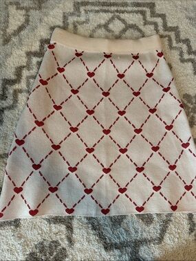 Cider Cream A-Line Skirt with Red Heart Lattice
